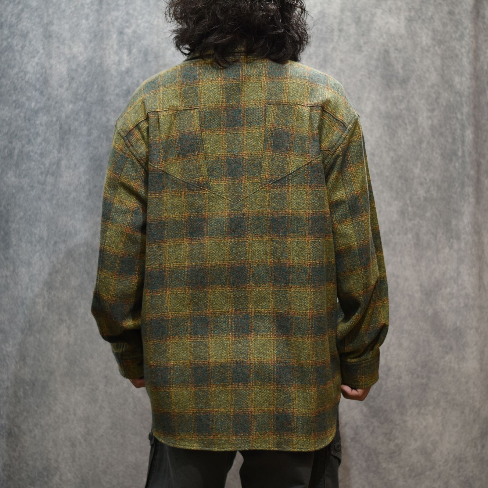 MOTTLE YARN HERRINGBONE OMBRE CPO (GREEN)｜オンブレチェック シーピーオーシャツ｜375202