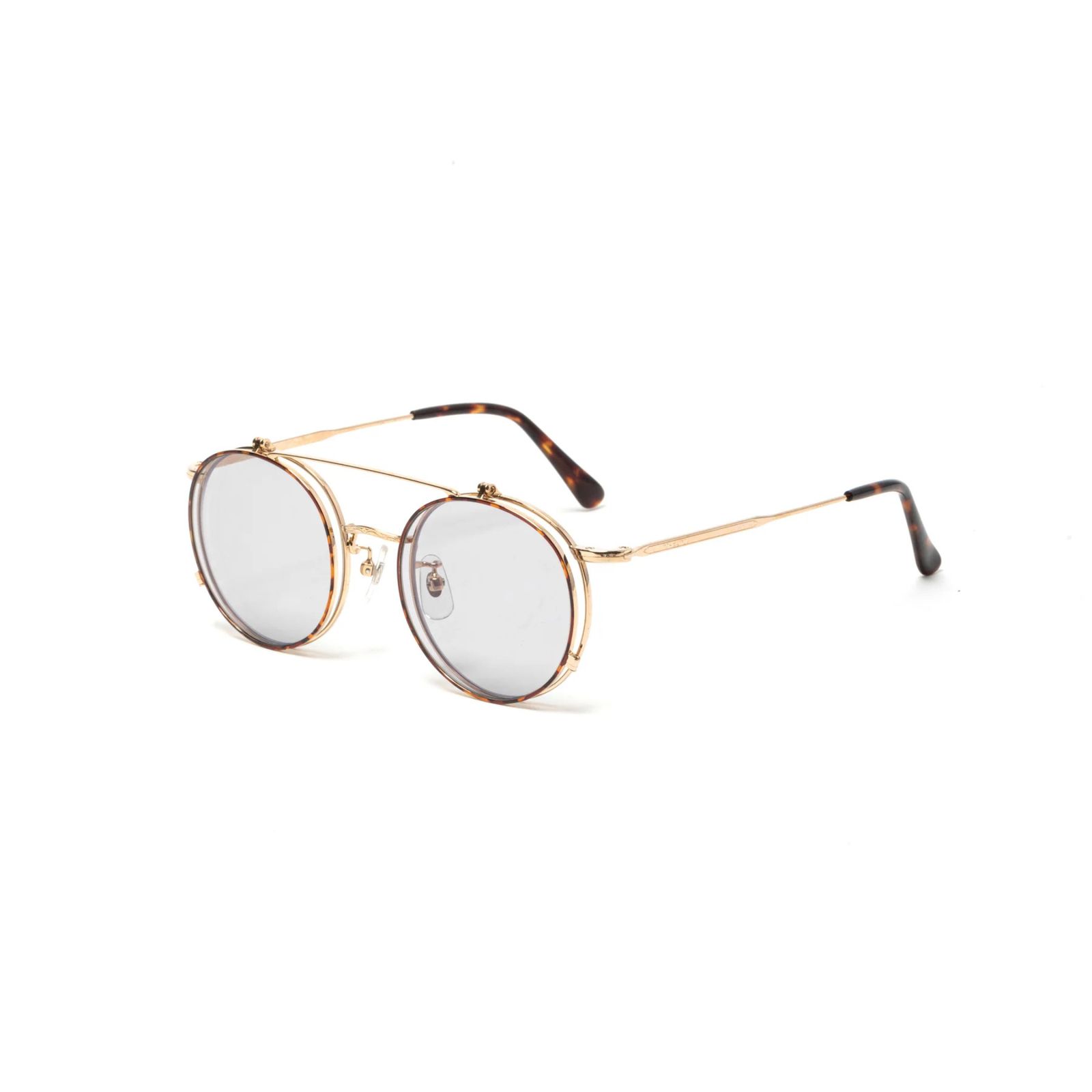 FLIP UP TYPE CIRCLE METAL GLASSES (GOLD/GRAY) / フリップアップタイプ サークルメタル サングラス