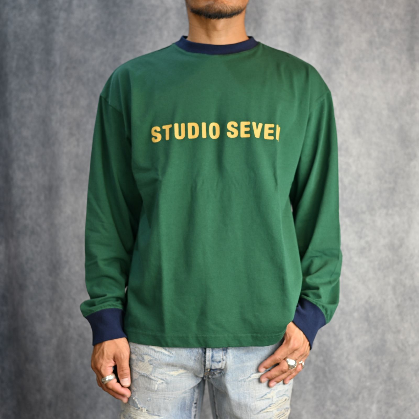 STUDIO SEVEN - Ringer Logo Long Sleeve T-shirt （GREEN