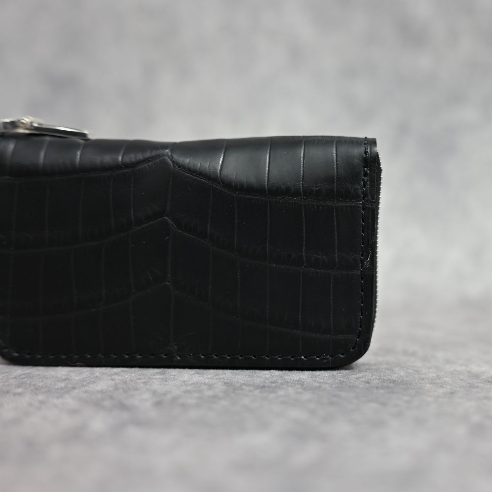 オイルクロコ+イタリアンバケッタ ミニラウンド財布 （BLACK / ブラック） 383-05