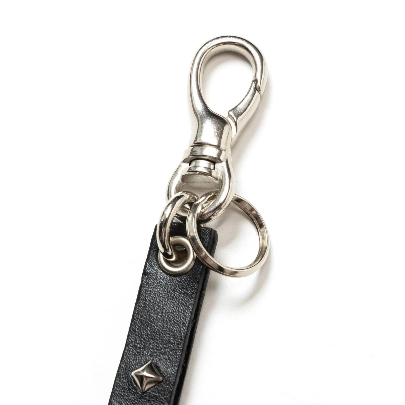 STUDS & KNITTING LEATHER LONG KEY RING (BLACK) / スタッズ ＆ 編み込み ショート キーリング