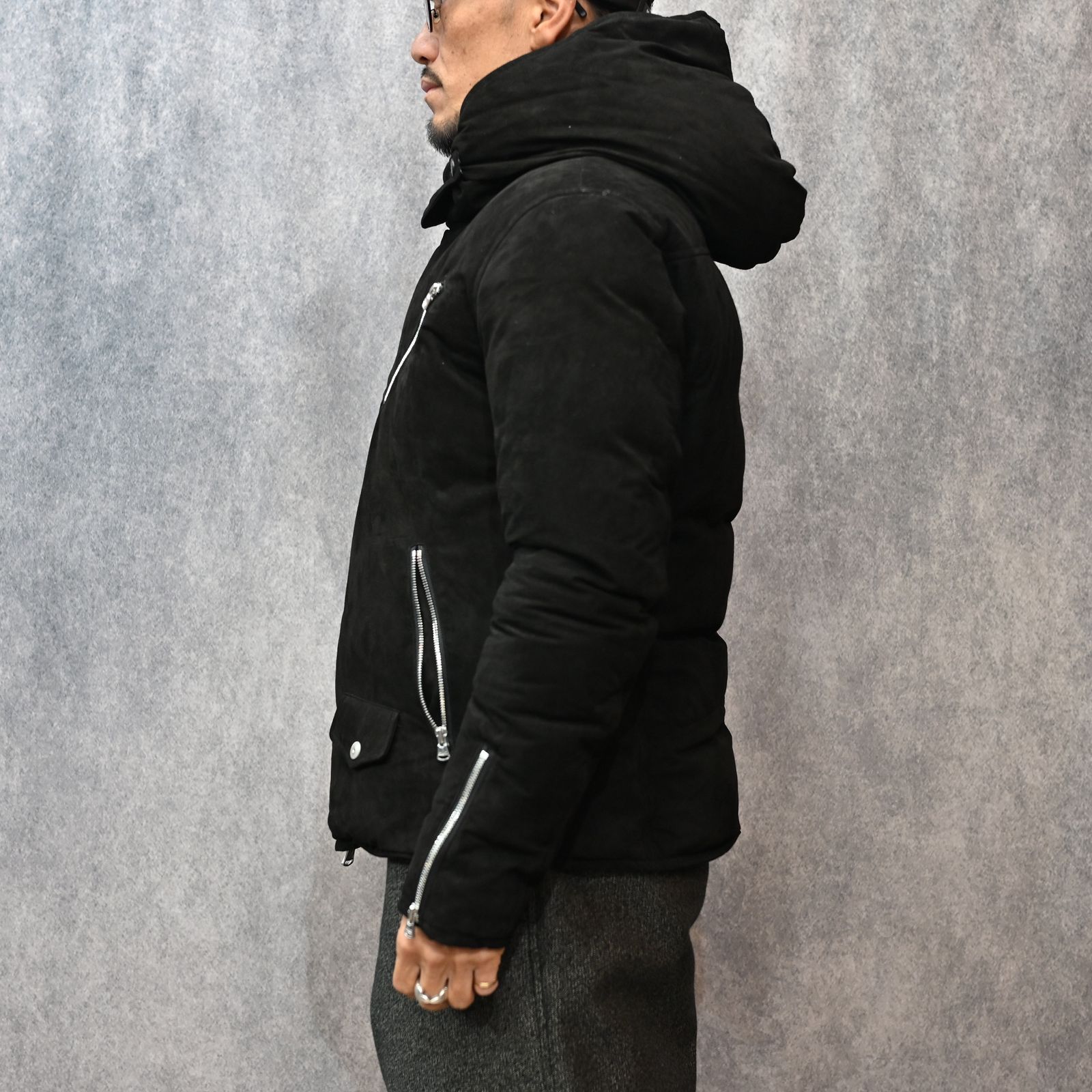 × NANGA カンガルースエード ダブル ライダース ダウンジャケット （BLACK）｜NA2164-02