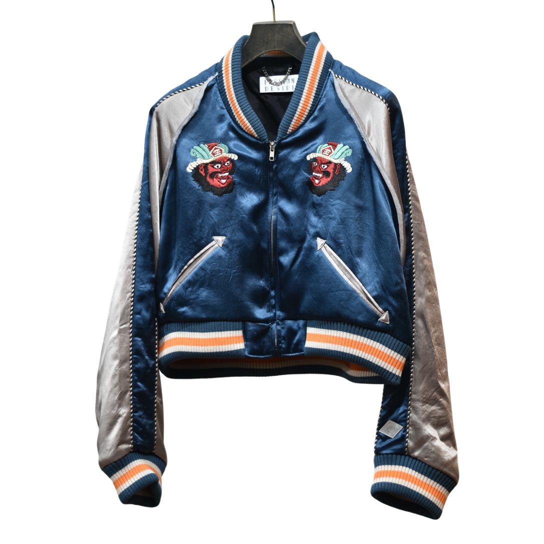 CROPPED YAMA KING EMBROIDERED SOUVENIR JKT (BLUE)｜閻魔大王 スーベニアジャケット・スカジャン ショート丈・短丈｜PD25AW02