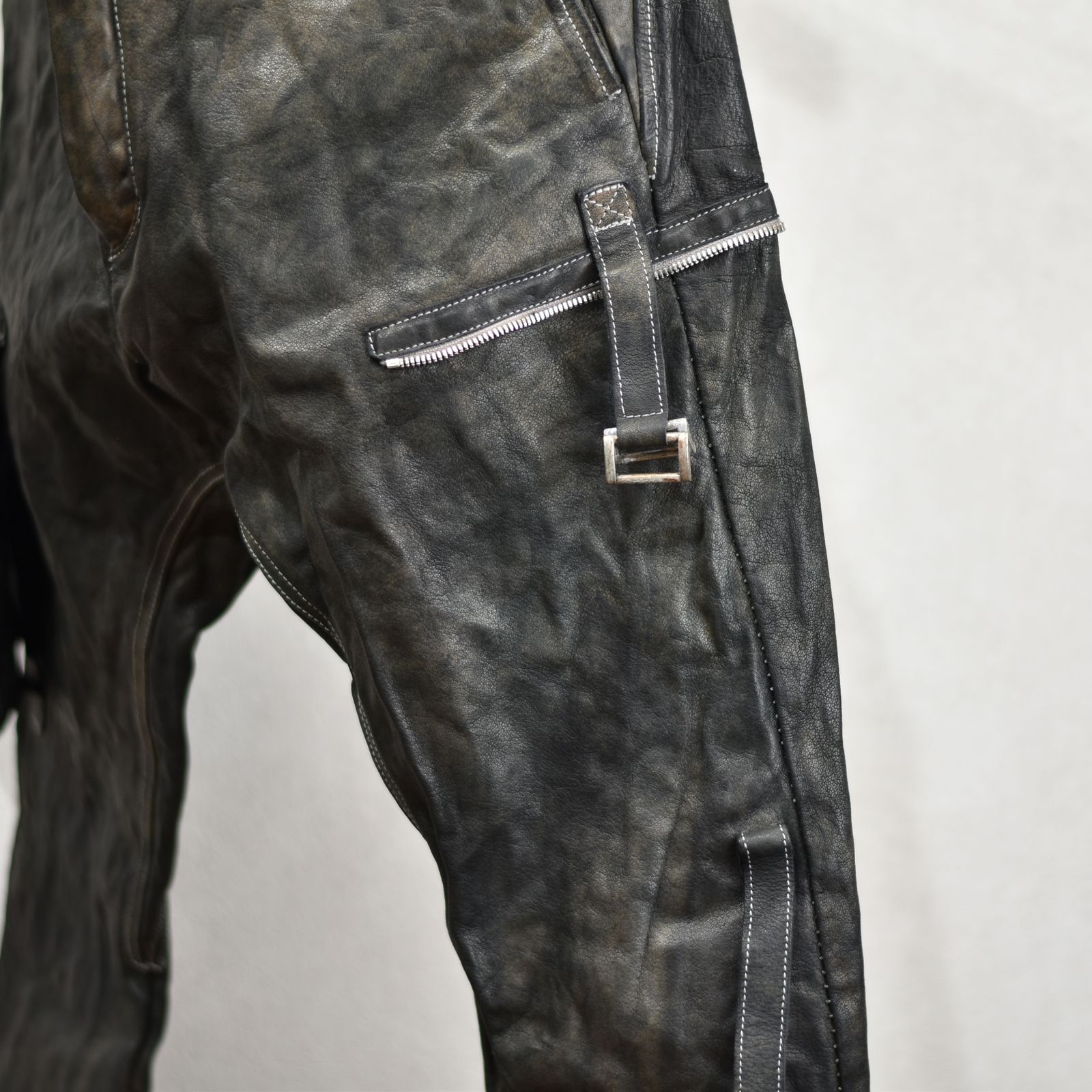 BUFFALO LEATHER PANTS ARMYHALF LINED MP-1 (91N)