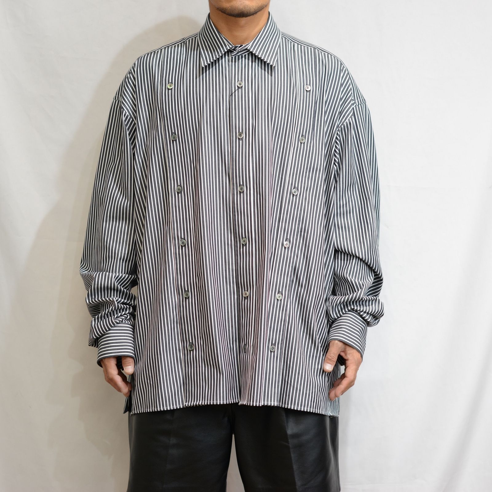 JOHNLAWRENCESULLIVAN - Stripe broadcloth oversized plackets shirt 