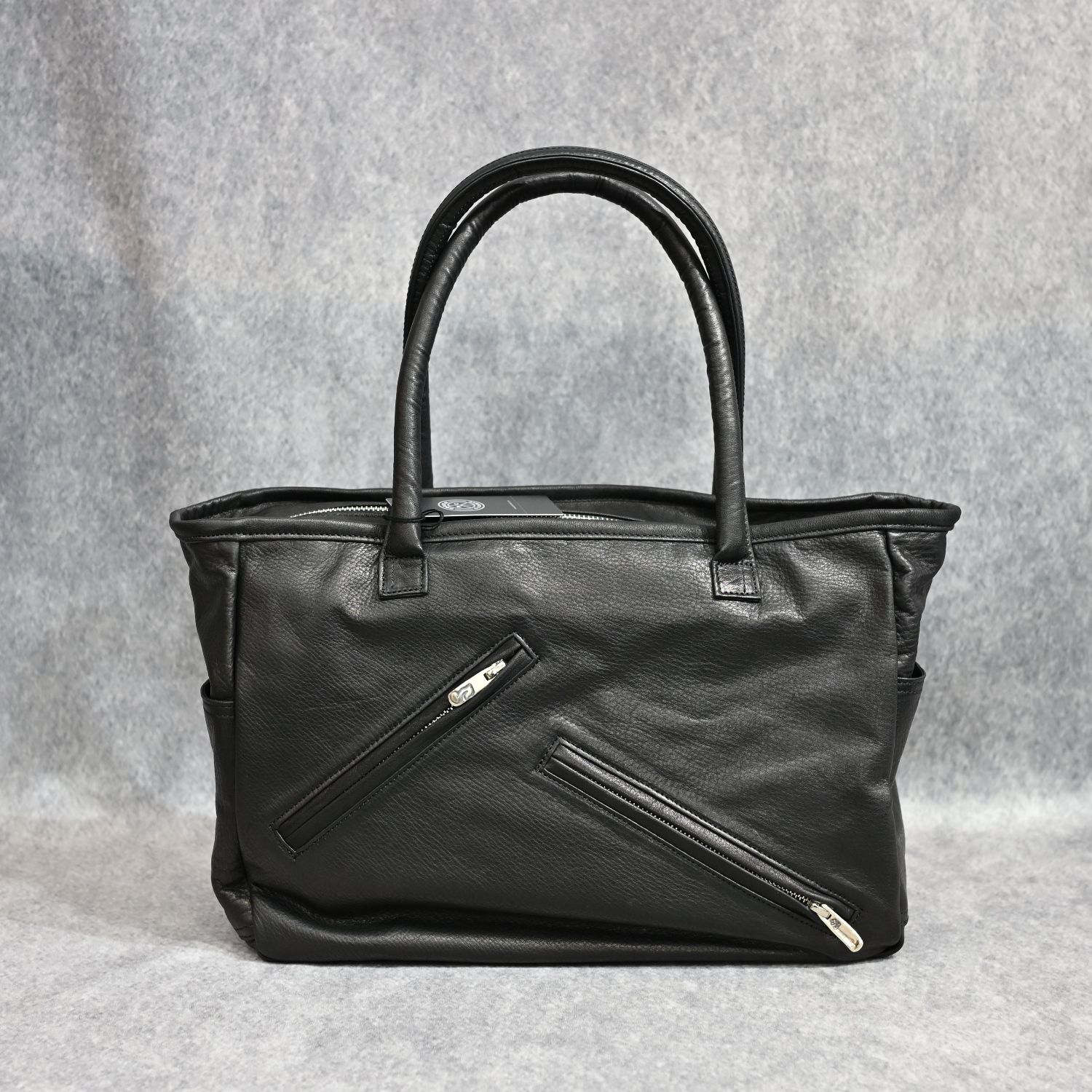 PC RIDERS LEATHER TOTE BAG M W/SILVER ZIPPER （BLACK）｜トートバッグ （ブラック）｜BFA-P-017-3697