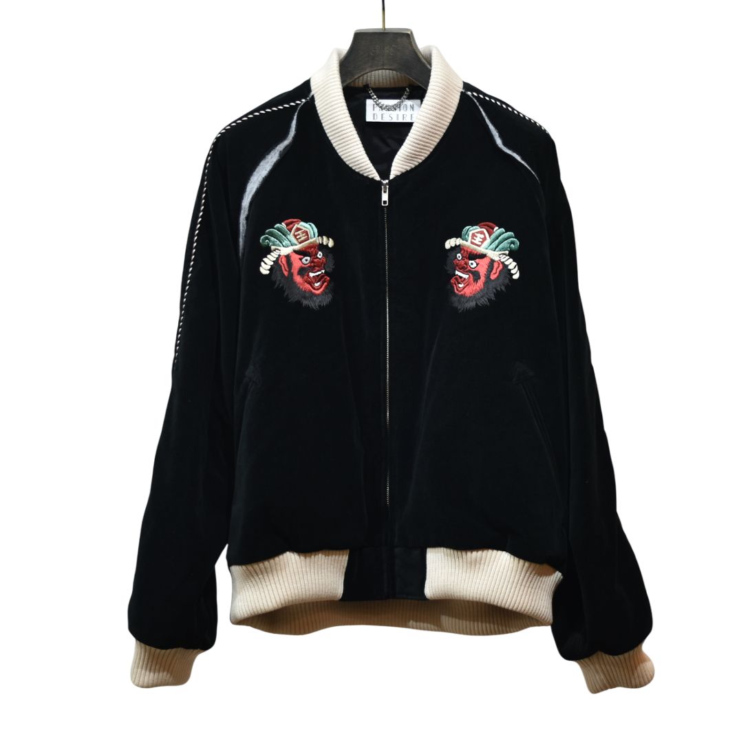 VELVETEEN YAMA KING EMBROIDERED SOUVENIR JKT (BLACK)｜閻魔大王 スーベニアジャケット・スカジャン 別珍｜PD25AJ07