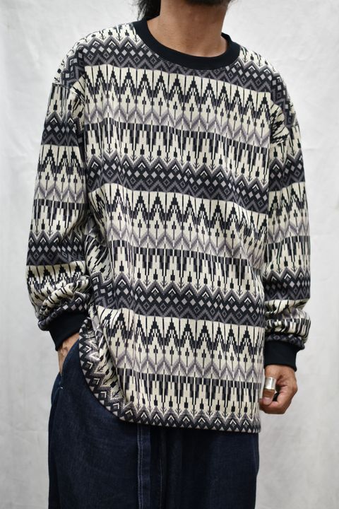 JACQUARD BORDER DROP SHOULDER L/S CUTSEW (BLACK)