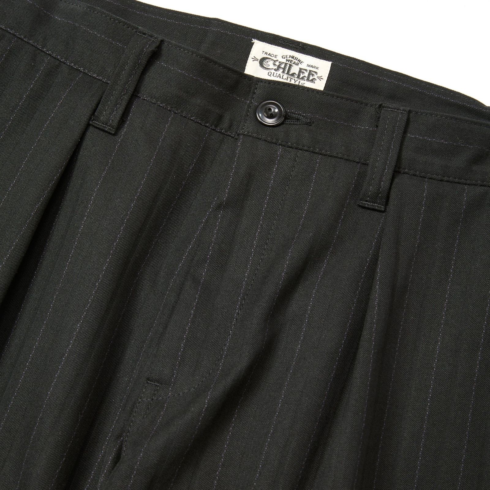 PINSTRIPE TUCK WIDE SLACKS (BLACK)｜ピンストライプタックワイドスラックス｜CL-25AW022