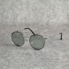 FLIP UP TYPE CIRCLE METAL GLASSES (SILVER/GREEN) / フリップアップタイプ サークルメタル サングラス