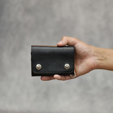 SILVER STAR CONCHO FLAP LEATHER HALF WALLET (BLACK)｜シルバー スターコンチョ 三つ折り ハーフウォレット｜CL-25AW027LE