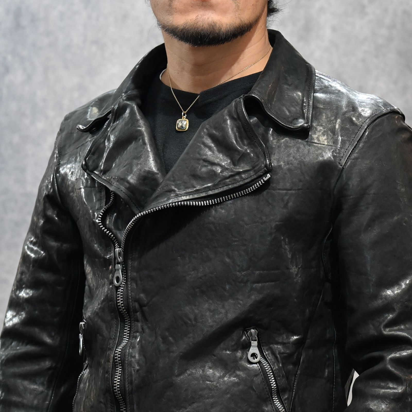 イタリーショルダー製品染め ダブルライダース （BLACK）｜1254-02