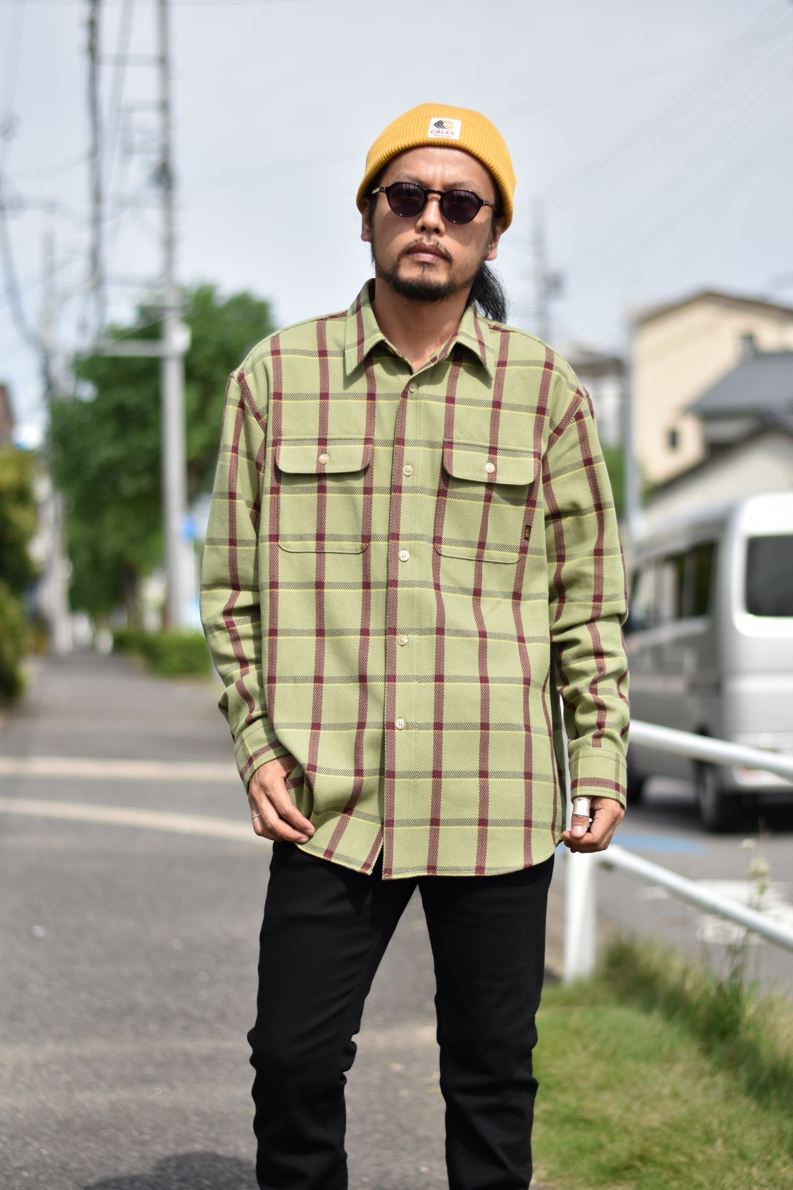 CALEE / 6/6 Twill L/S check shirt