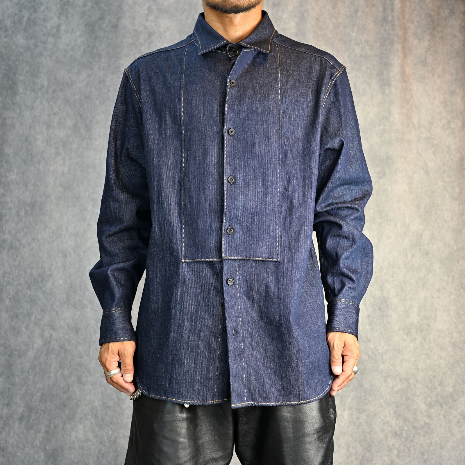 ヨウジヤマモト デニム バックオープン ブルゾン 黒1 13oz UNEVEN YARN DENIM BLOUSON WITH COLLOR COMBI(S Blue