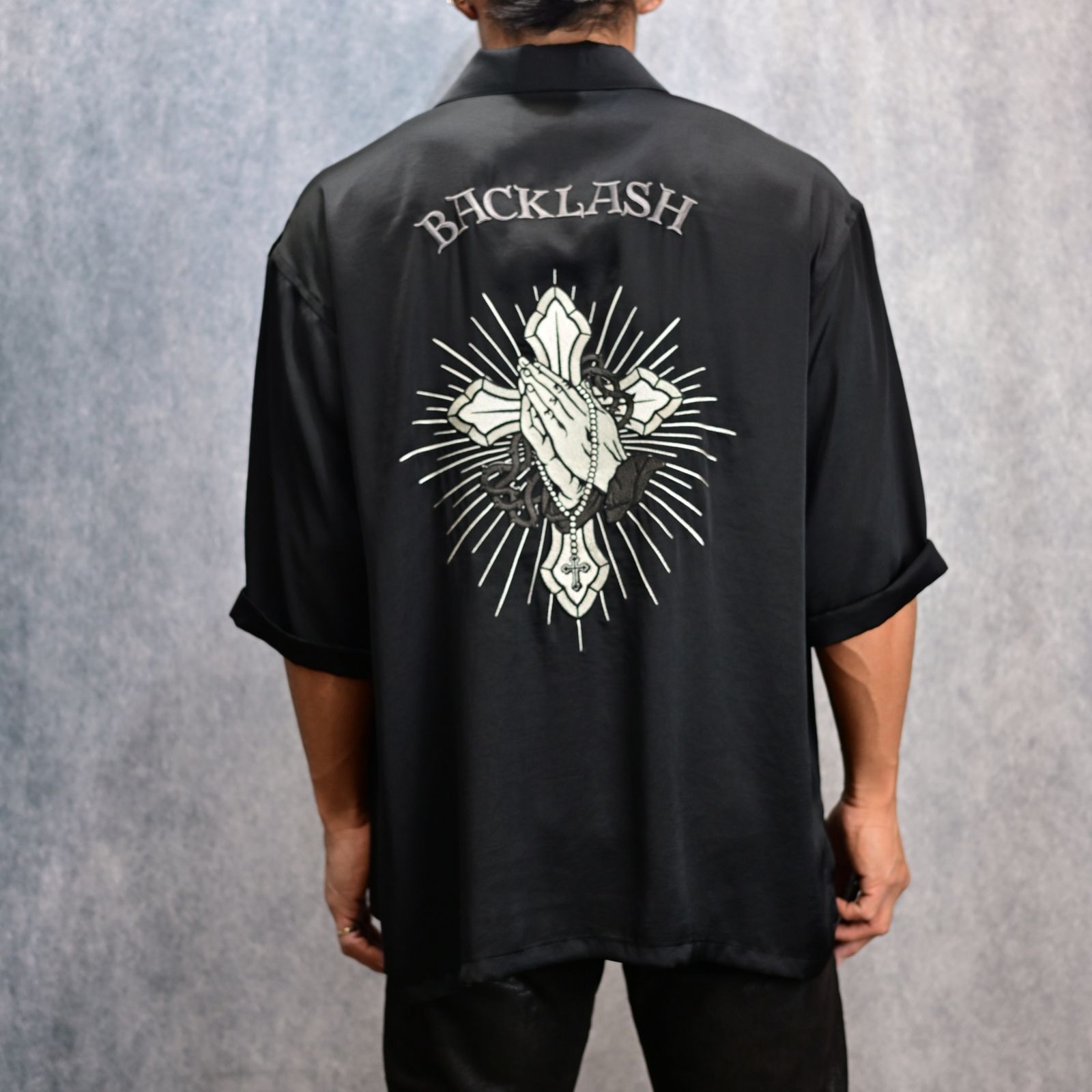 ヴィンテージ サテン半袖シャツ （BLACK / ブラック） 2056-01