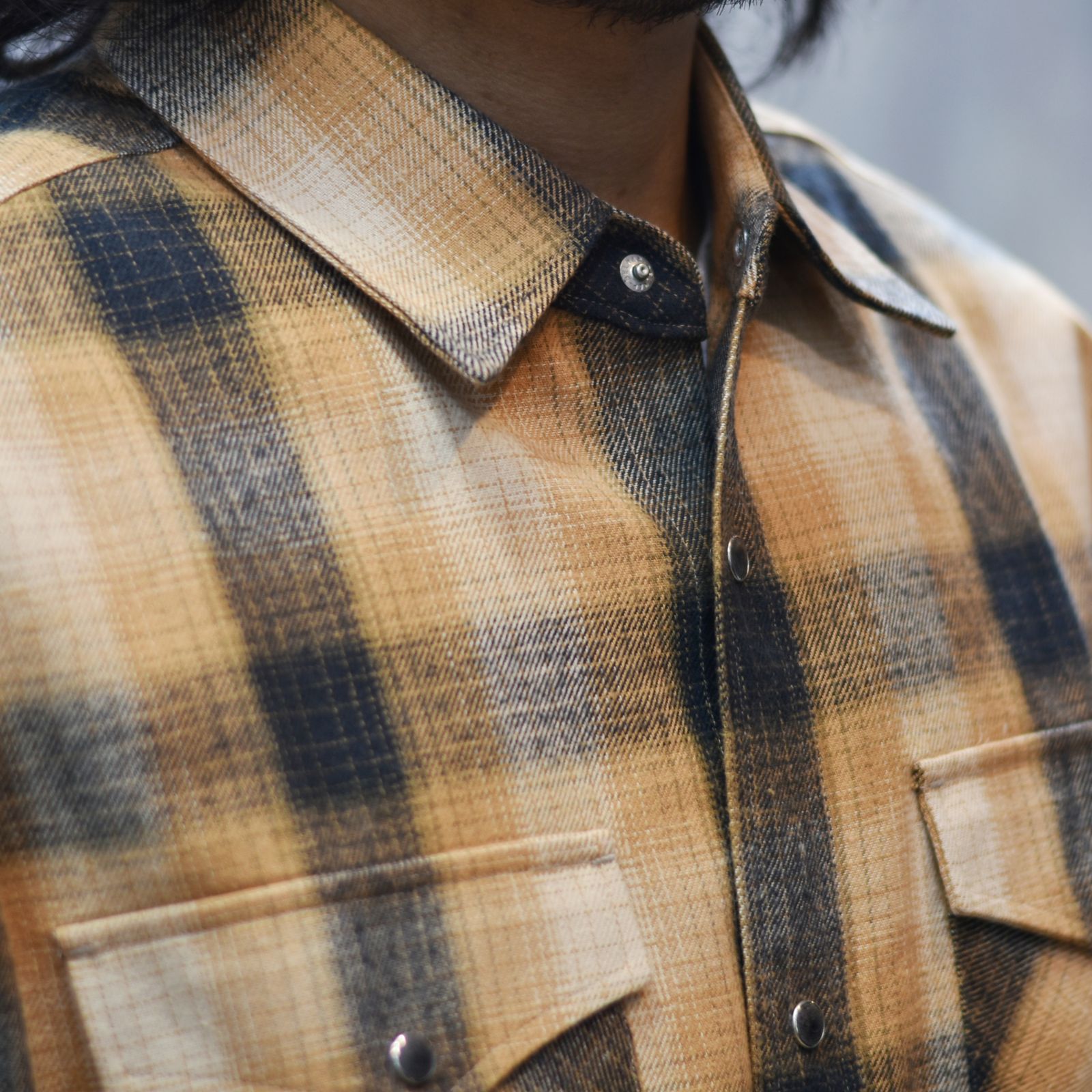 OMBRE CHECK WESTERN L/S SH (ORANGE)｜オンブレーチェックウエスタン 長袖シャツ｜CL-25AW031