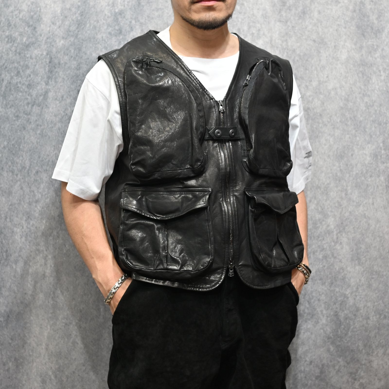 ジャパンステア ミモザレザー製品染め フィッシングベスト （BLACK / ブラック） 2192-02