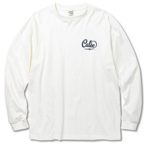 DROP SHOULDER CALEE LOGO EMBROIDERY L/S T‐SHIRT (WHITE) / ドロップショルダー ロゴ刺繍 ロングスリーブ Tシャツ