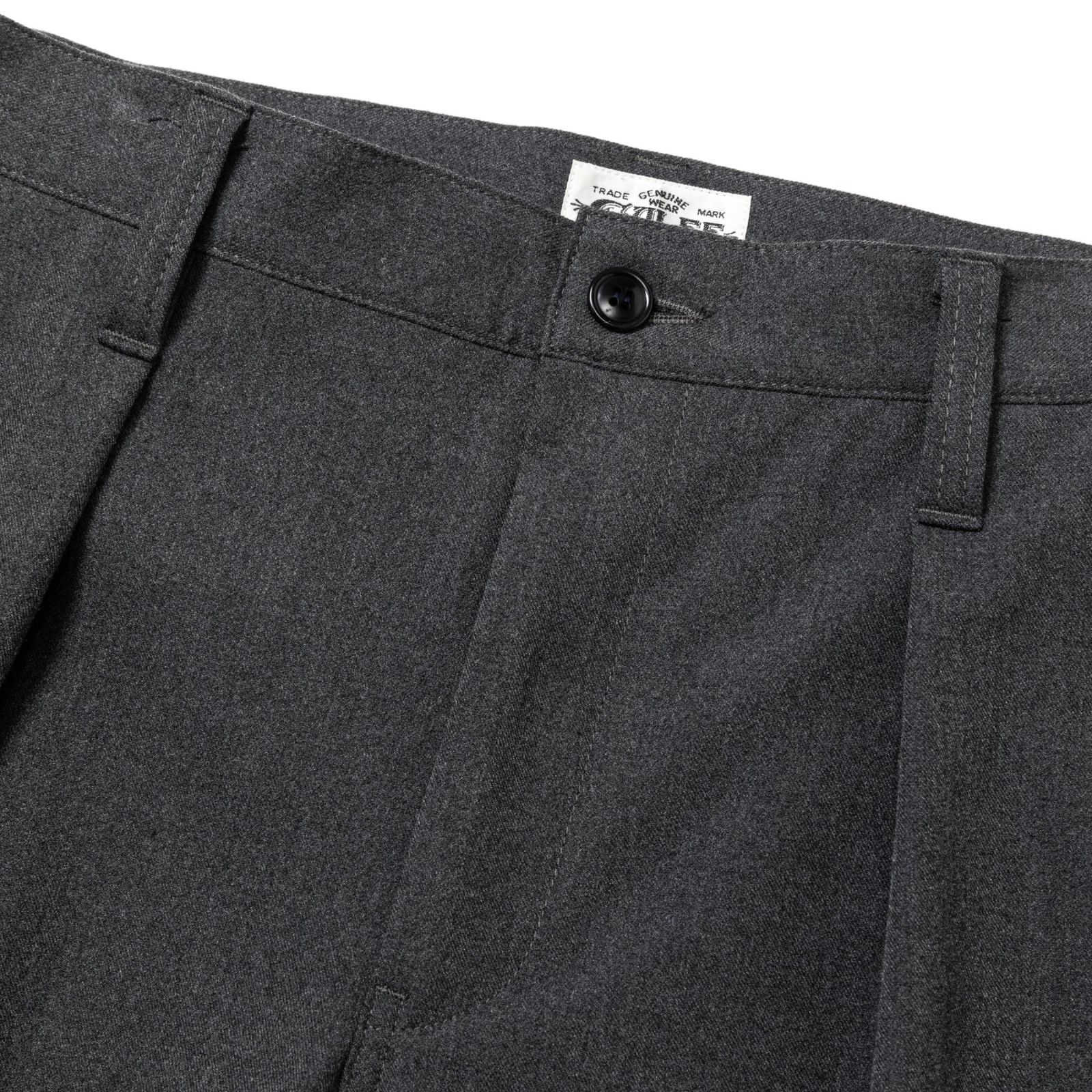 THERMOLITE TWILL TUCK WIDE SLACKS (CHARCOAL) / サーモライト ツイル 1タック ワイドスラックス
