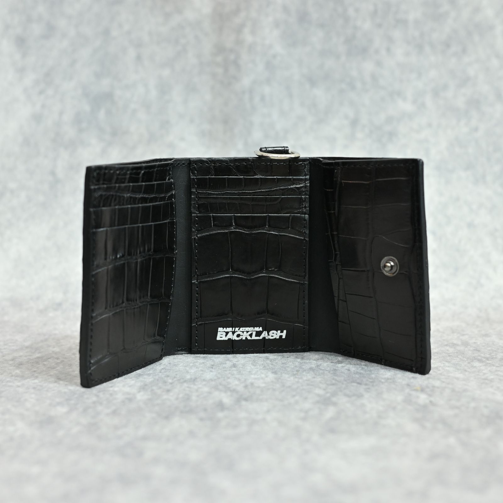 クロコ 札入れ 三つ折り財布 （BLACK）｜383-08
