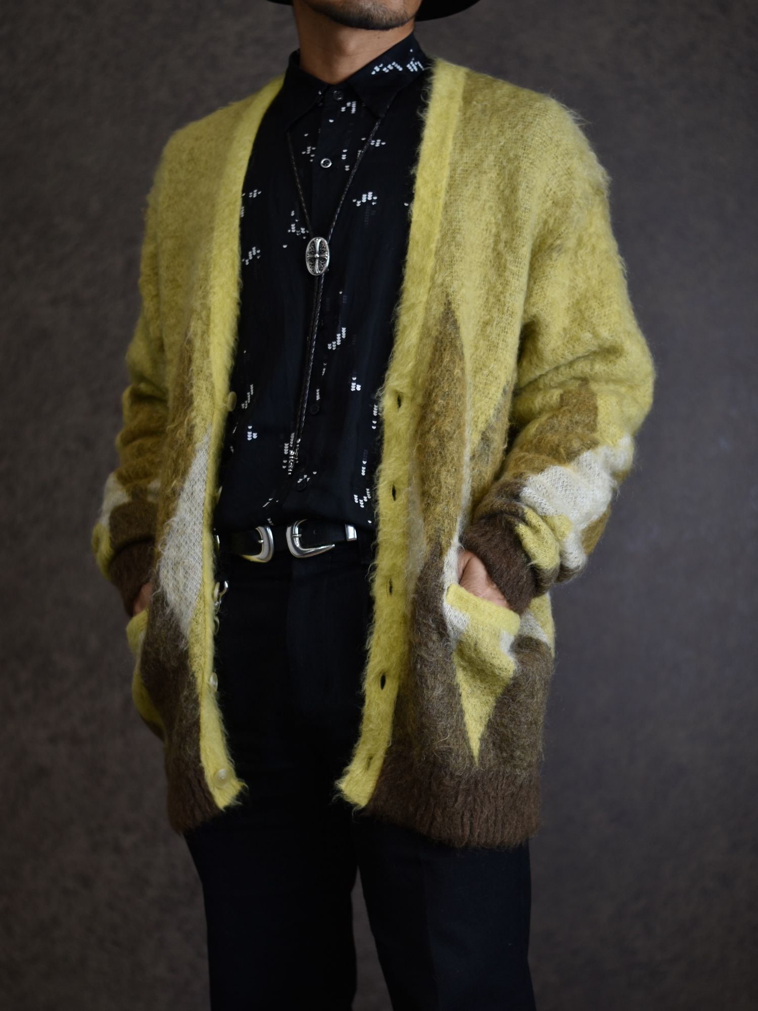 MINE DENIM 2023-2024AW モヘアカーディガン 千々岩 大哉 | Today's coordinate knit : MINEDENIM pants