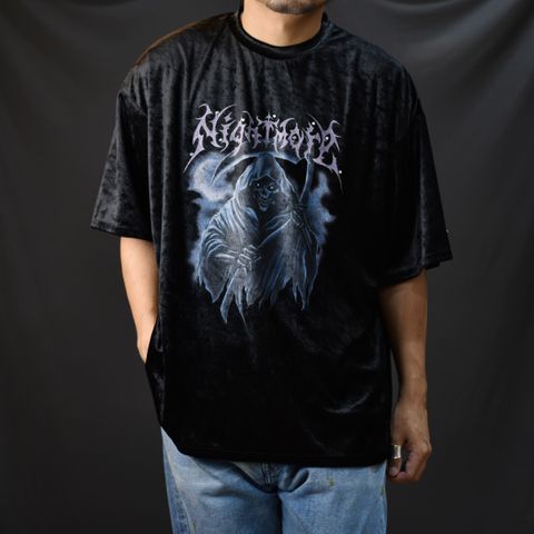 STONE DECORATED T-SHIRT 'DEATH (BK) / ベロア グラフィック プリント Tシャツ