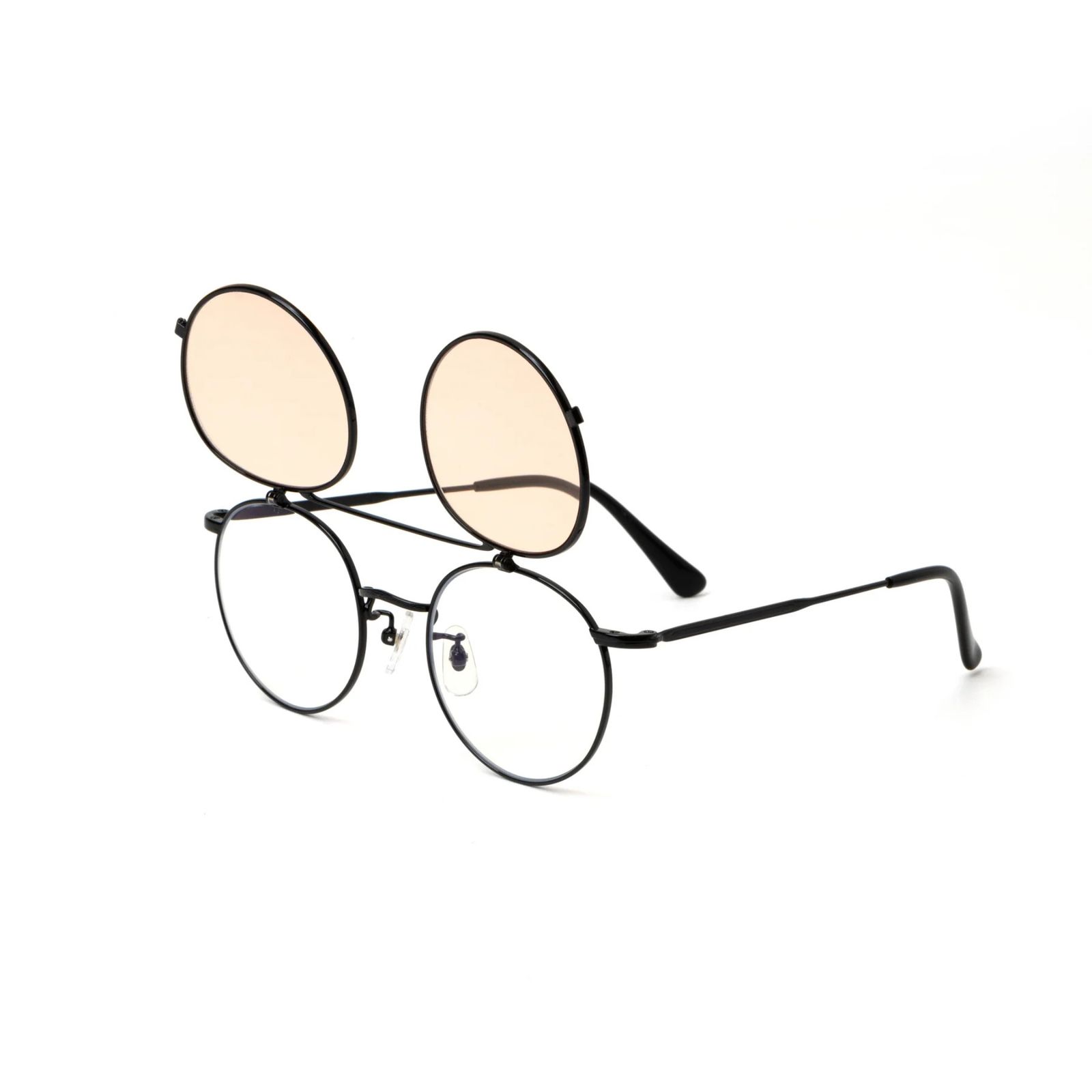 FLIP UP TYPE CIRCLE METAL GLASSES (BLACK/BROWN) / フリップアップタイプ サークルメタル サングラス