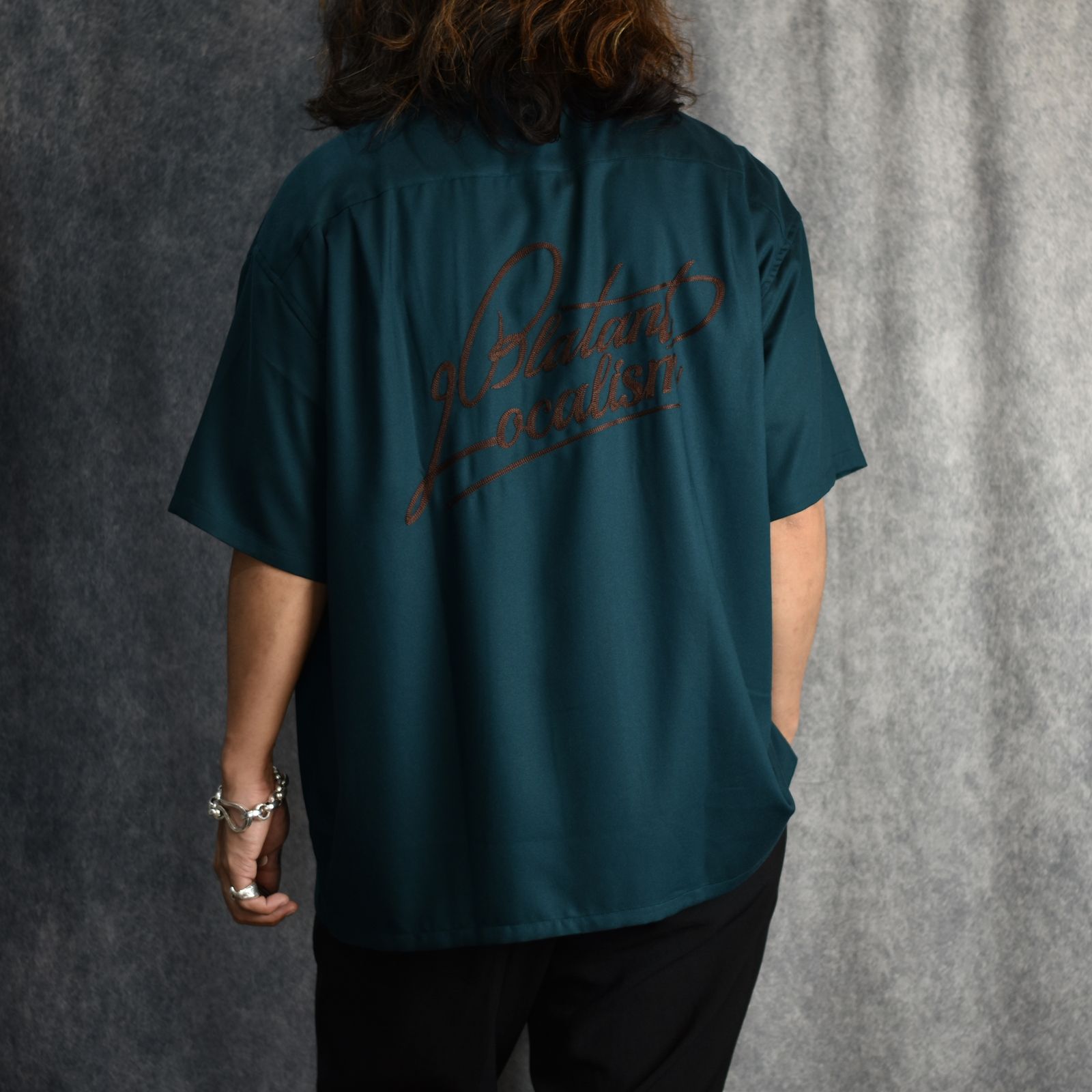 EMBROIDERY "BLATANT LOCALISM" OPEN COLLAR SH (GREEN) / オープンカラーシャツ