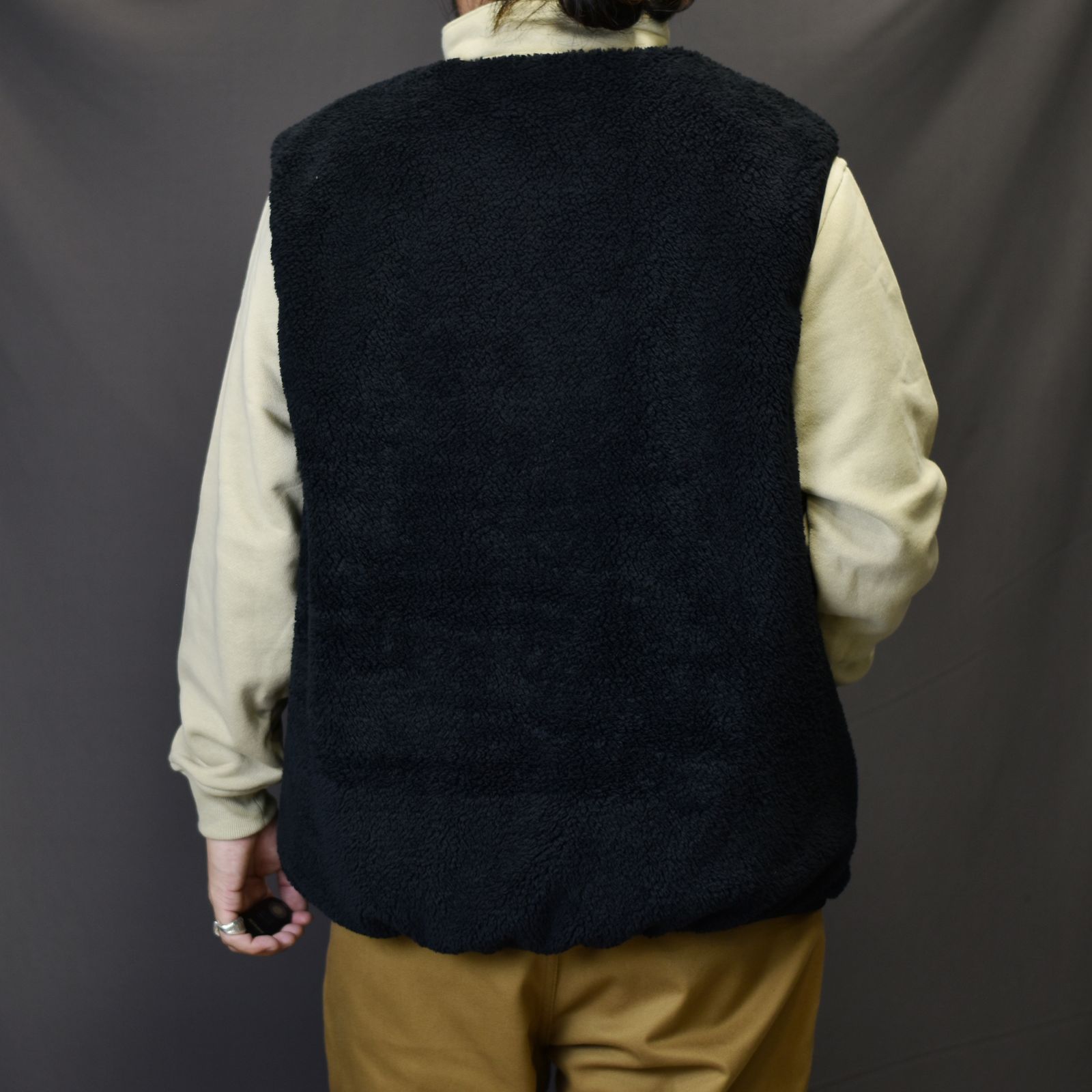 NYLON RIP FLEECE WAIST COAT (BLACK) / ナイロン リップ フリース ウェストコート - M