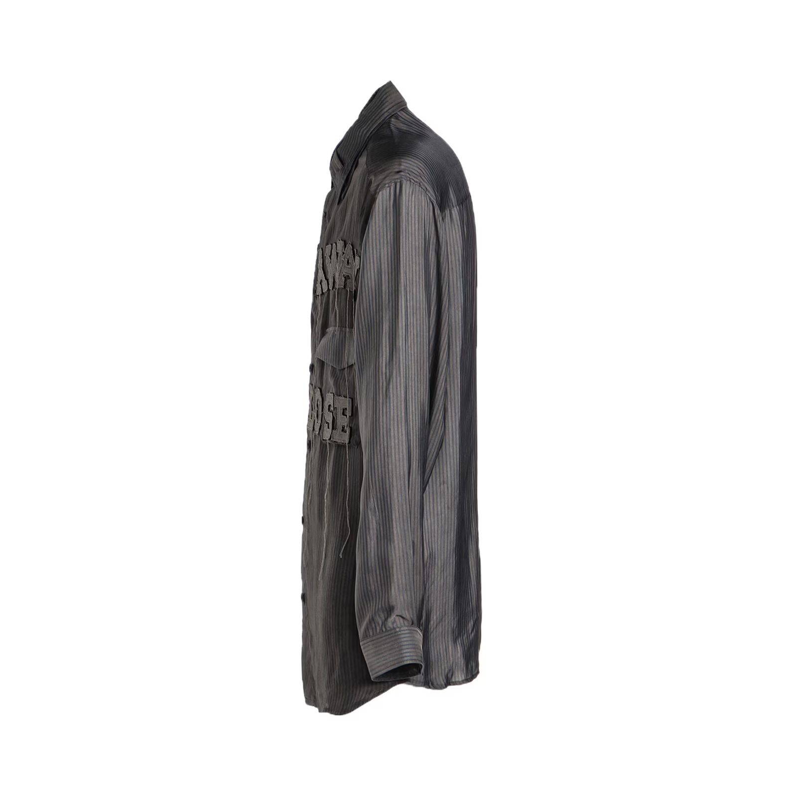 Cu STRIPE INK BLOUSE WITH PATCH （BLACK） / 縞柄生地 二重衿ブラウス （ブラック） / HO-B94-209-1-02