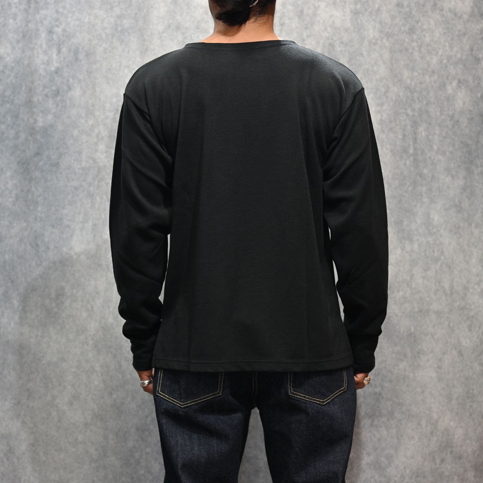 A.Wool Border Boatneck L/S T-SH （BLK）｜ボートネック ロンT｜2509-4001