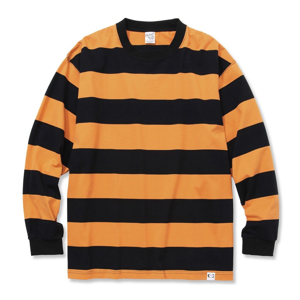 DROP SHOULDER WIDE PITCH L/S T‐SHIRT (WHITE/ORANGE)