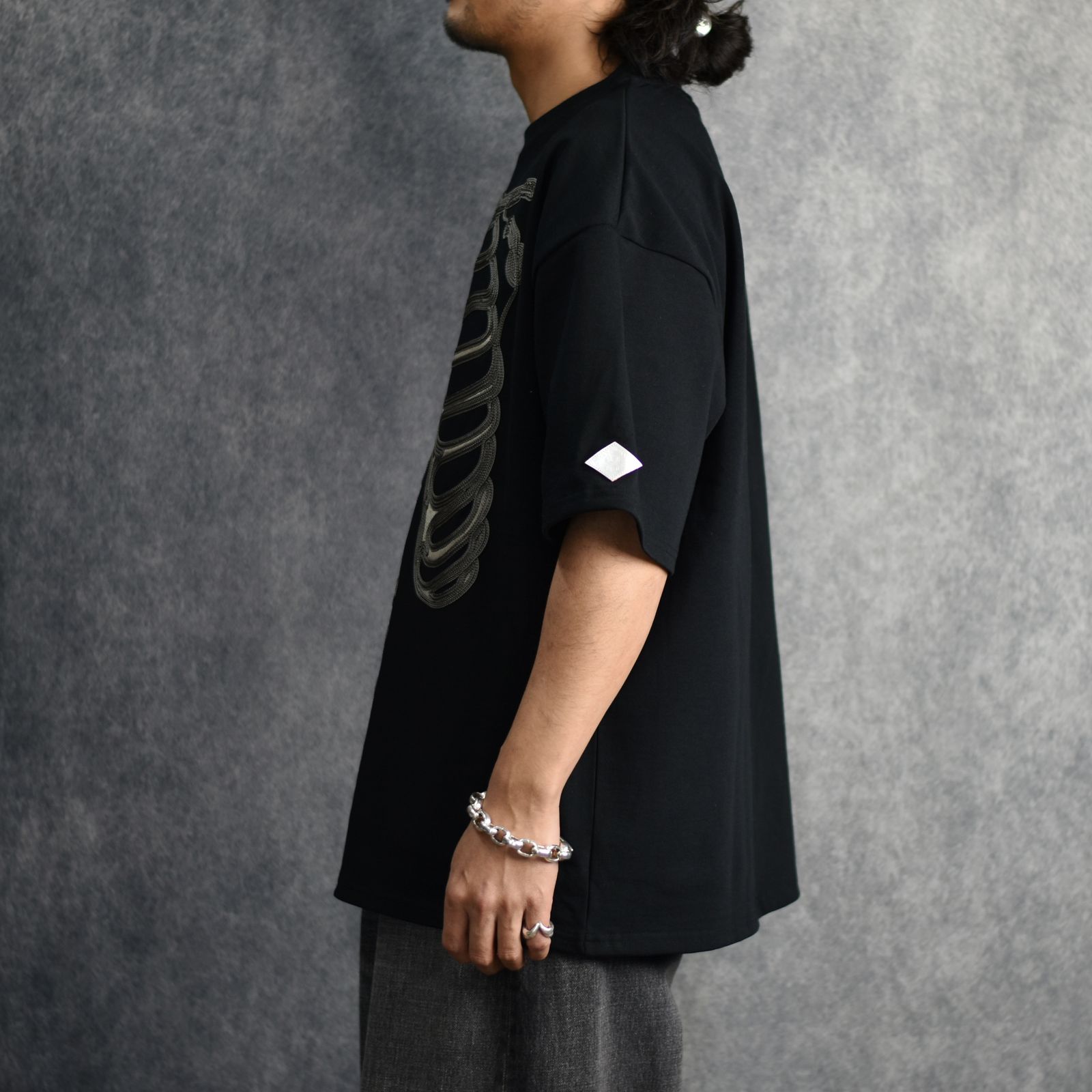 CORD EMBROIDERED T-SHIRT 'BONES (BK) / コード刺繍 Tシャツ