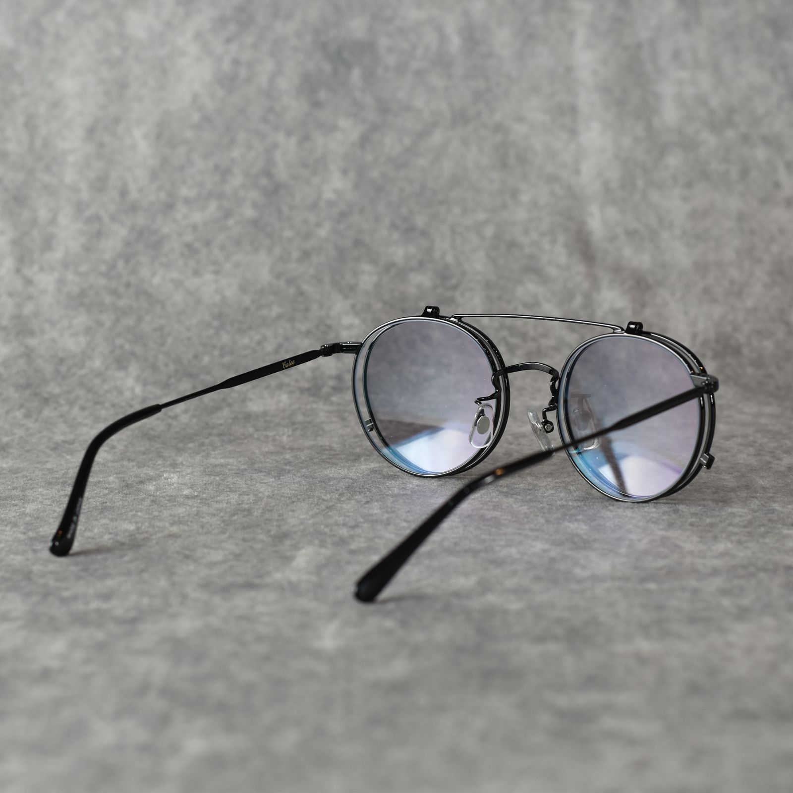 FLIP UP TYPE CIRCLE METAL GLASSES (BLACK/BLACK) / フリップアップタイプ サークルメタル サングラス