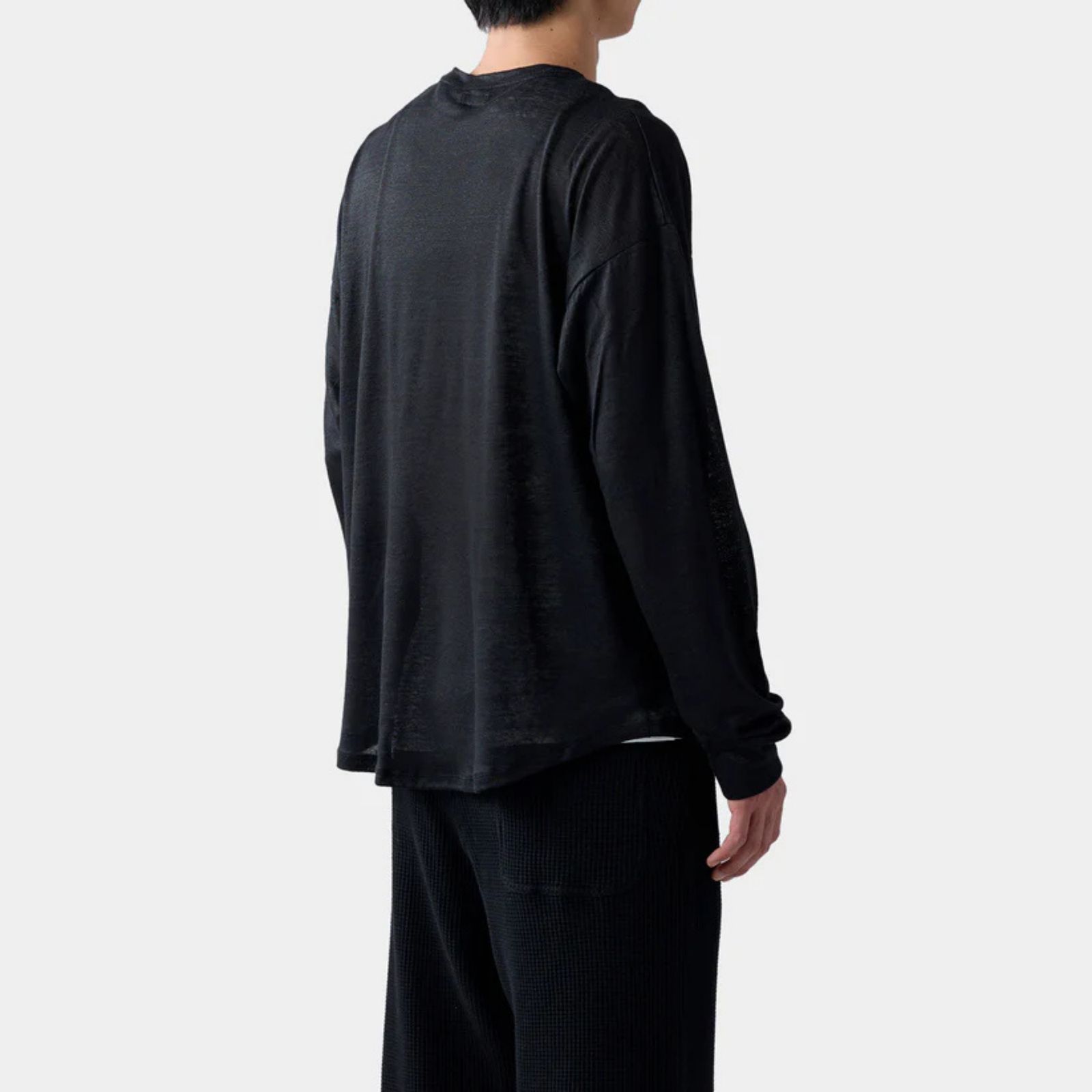 HF linen shirt LS （BLACK）｜リネン  ロンT （ブラック）｜HF-02