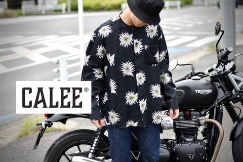 CALEE / ALLOVER FLOWER PATTERN L/S NO COLLAR LINEN SHIRT