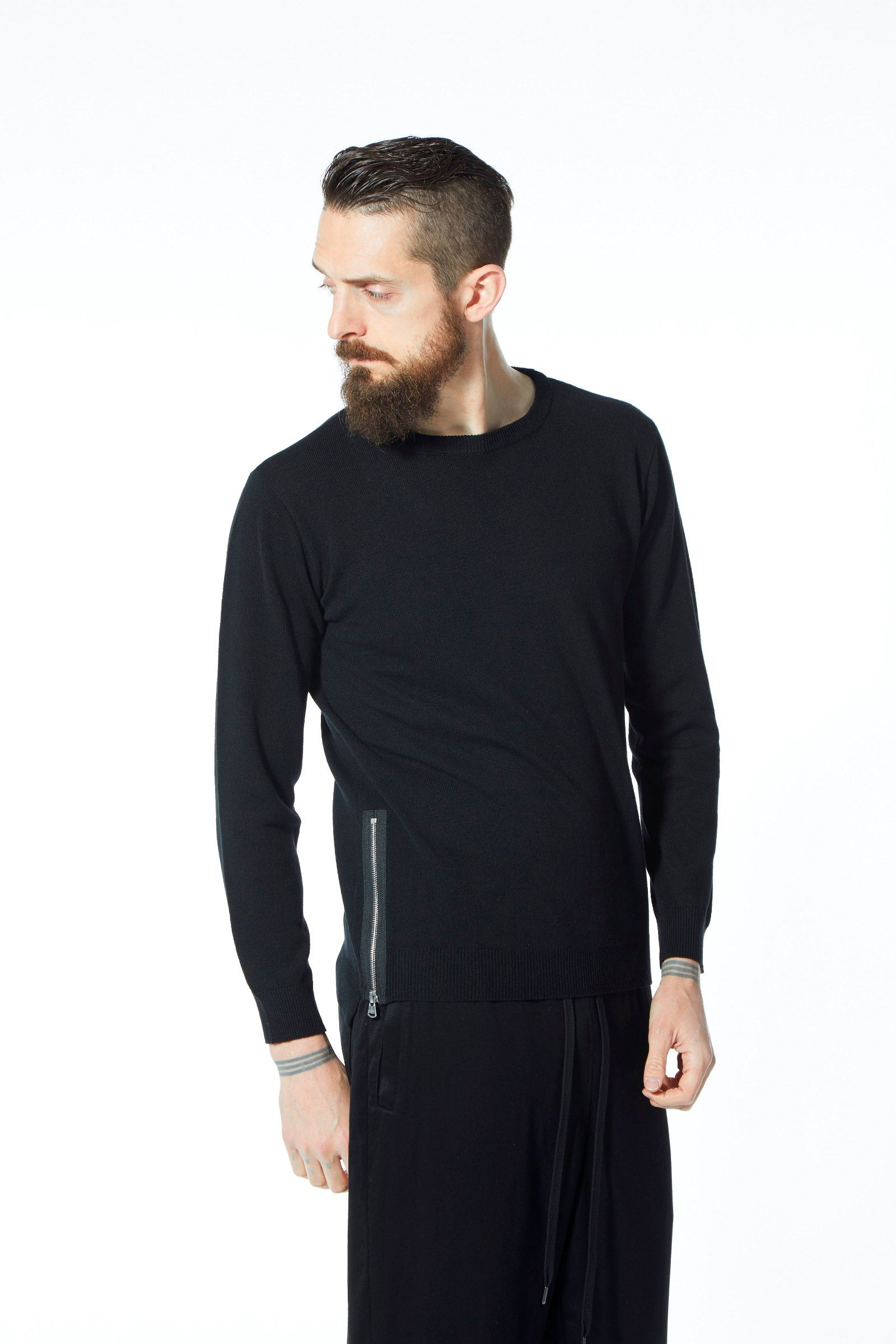 ウールカシミアニット ZIP付き クルーネック （BLACK）