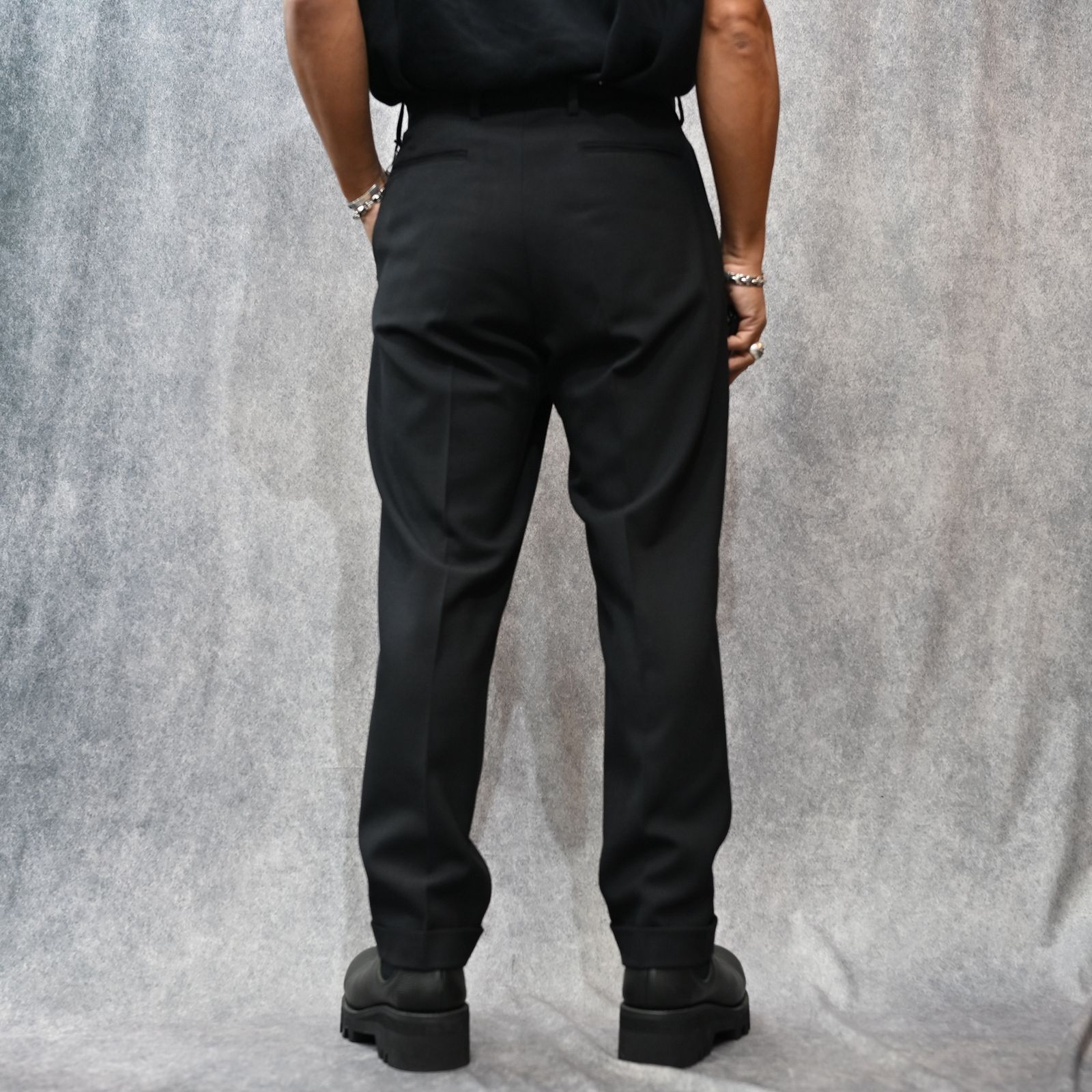 PE.Wool Tapered TRS （BLK）｜ワンタックテーパードスラックス｜2510-7001
