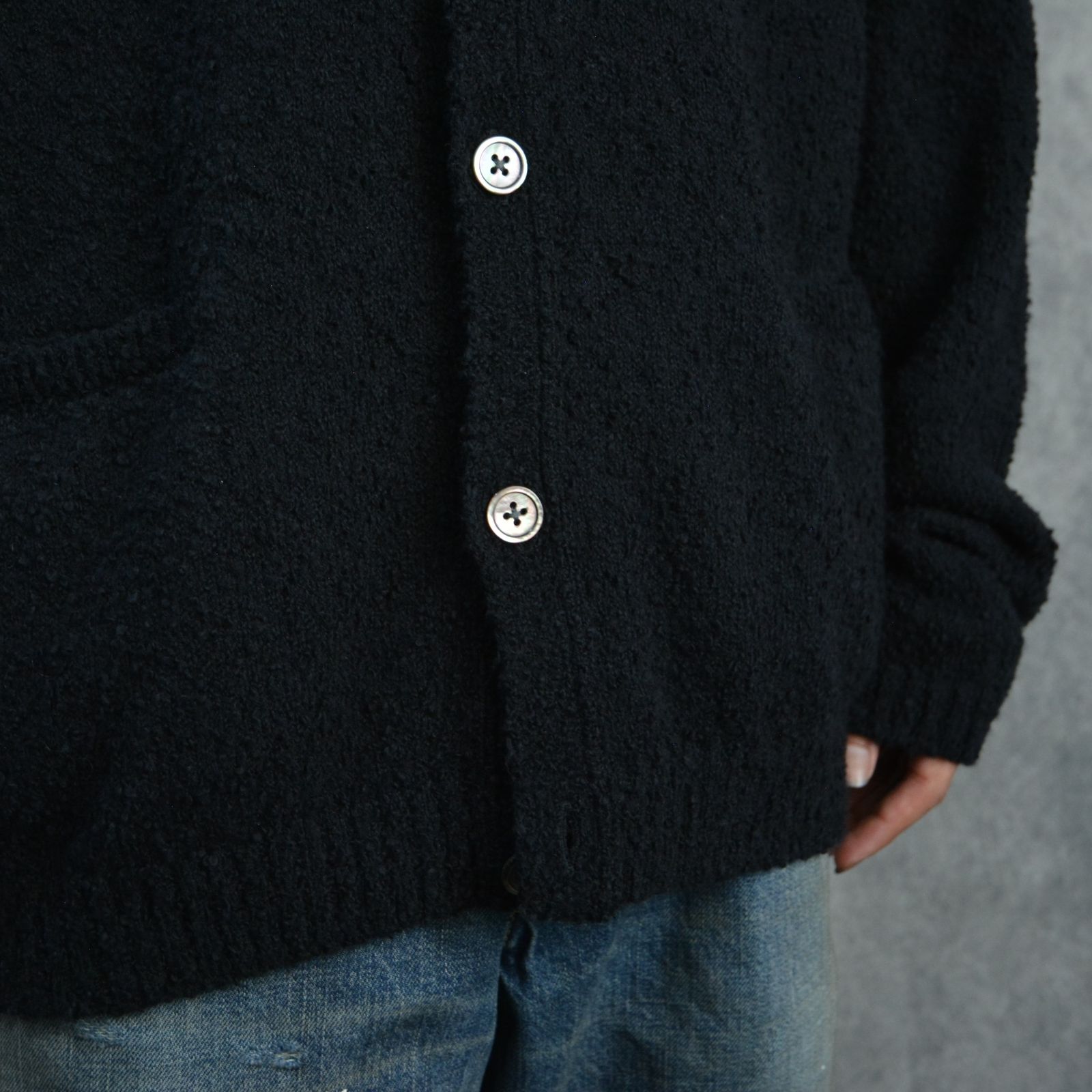 MINEDENIM - Grainy Cotton Knit Cardigan (BLK) / コットン MINEDENIM - Grainy Cotton Knit Cardigan (BLK) / コットン