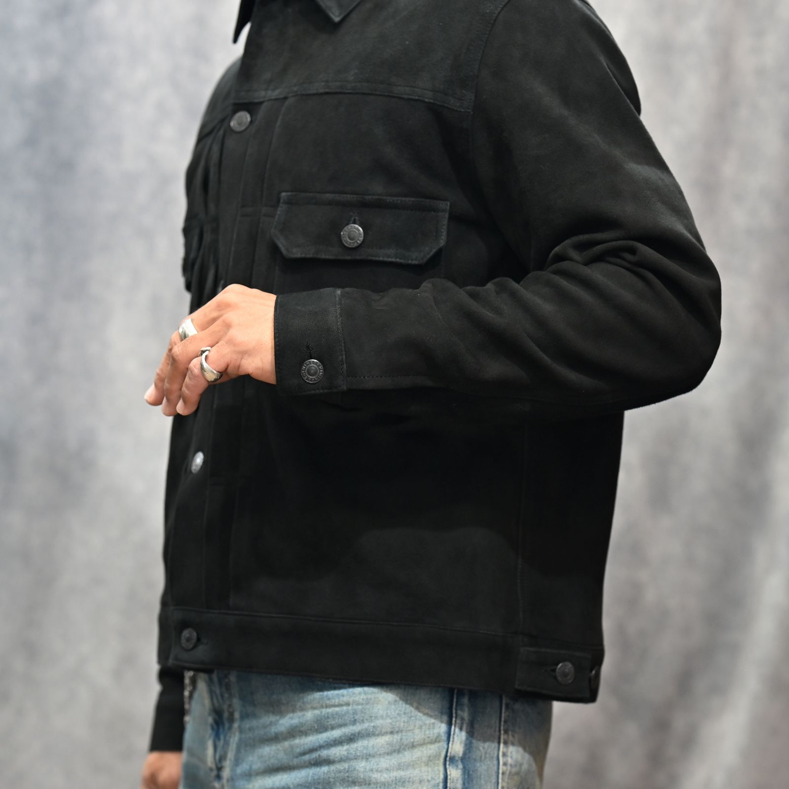 Sheep Suede Trucker JKT （BLK） / シープスエード トラッカージャケット  （ブラック）｜2509-8003