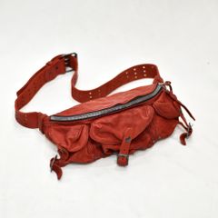 ジャパン ダブルショルダー フルタンニン製品染め 3ピンベルト ウエストバッグ （RED）