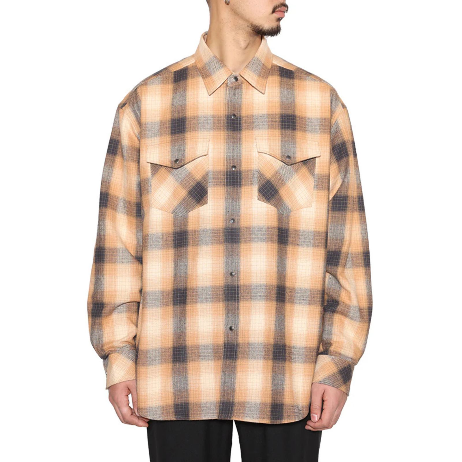 OMBRE CHECK WESTERN L/S SH (ORANGE)｜オンブレーチェックウエスタン 長袖シャツ｜CL-25AW031