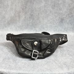 イタリー ダブルショルダー製品染め ウエストバッグ （BLACK / ブラック）｜243-04