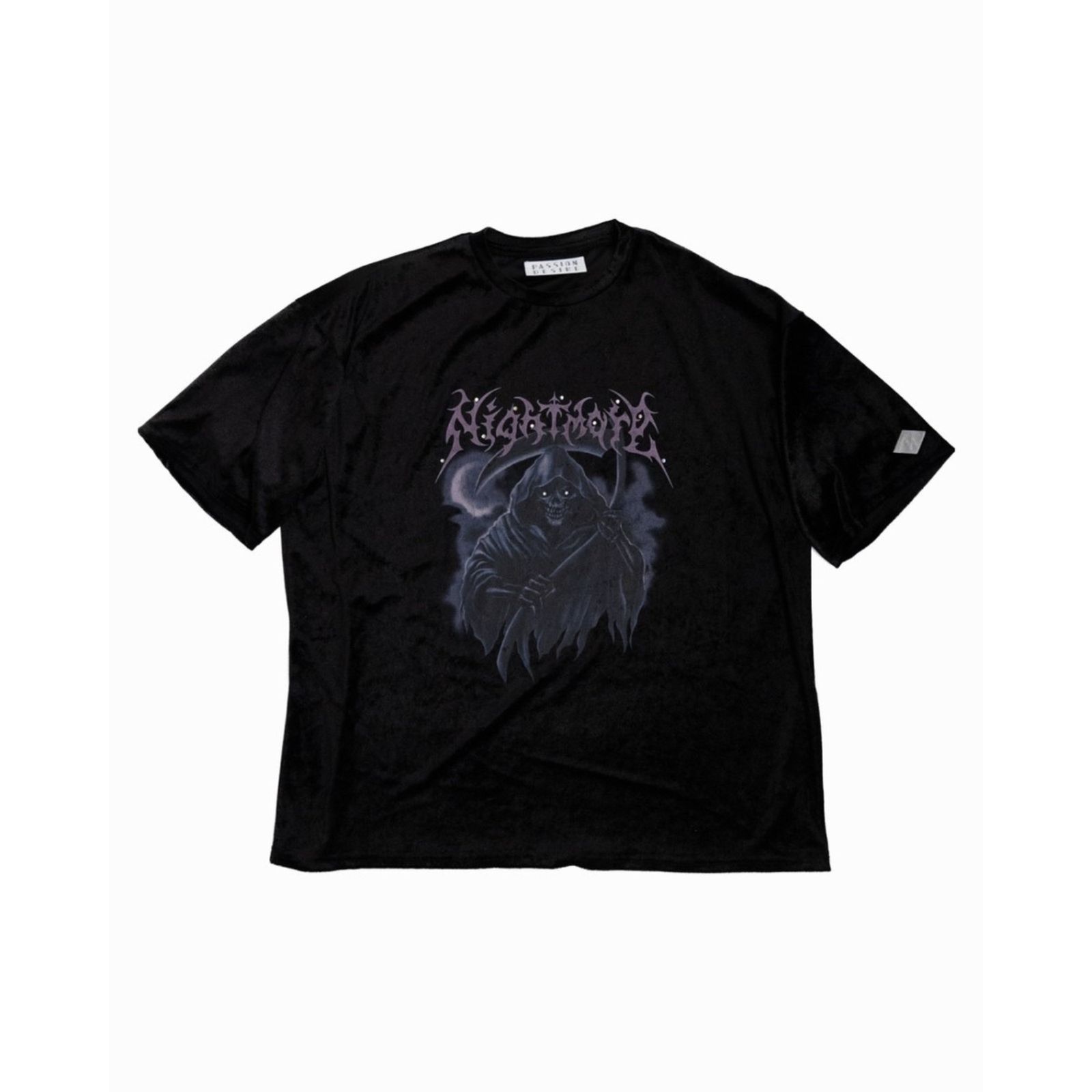 STONE DECORATED T-SHIRT 'DEATH (BK) / ベロア グラフィック プリント Tシャツ