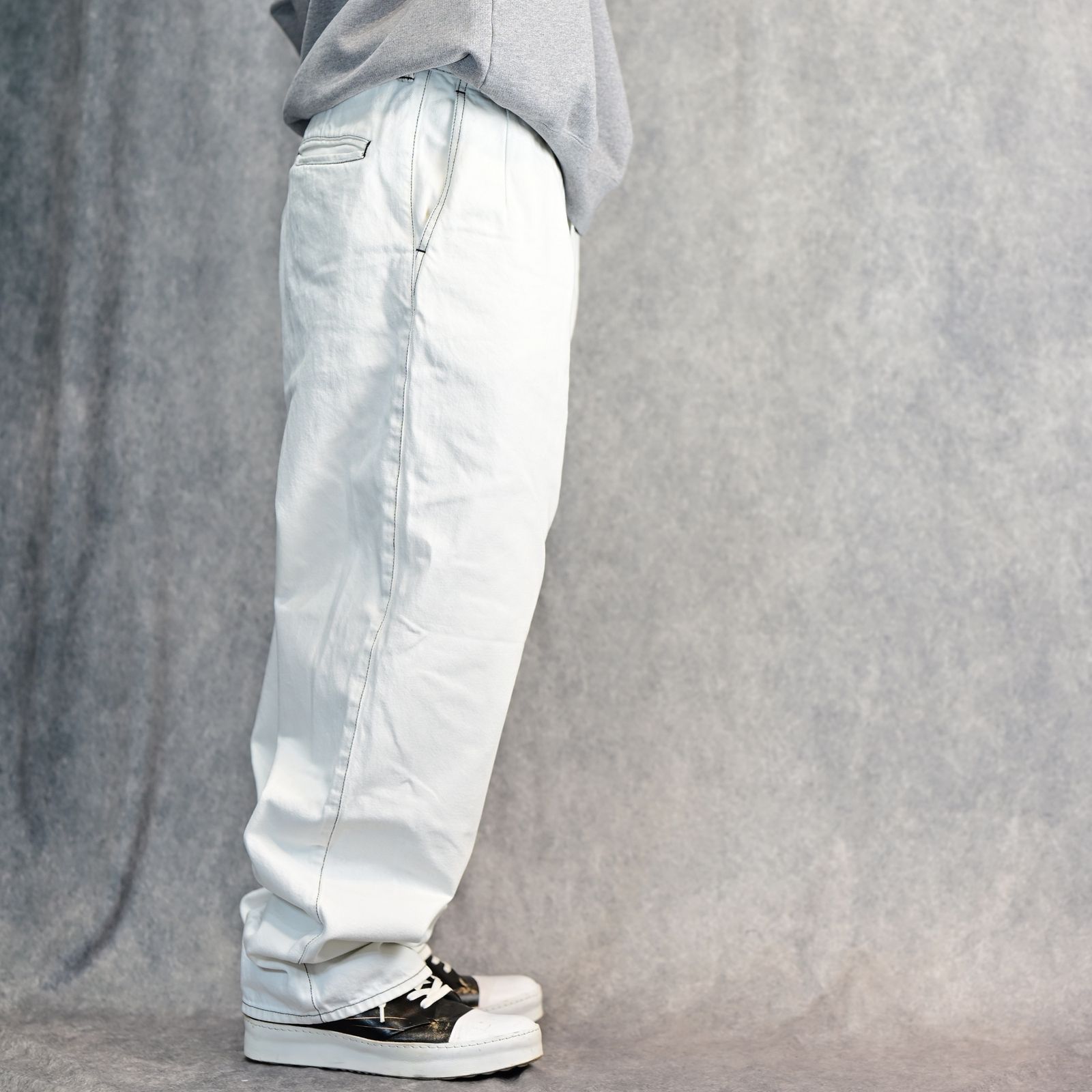 Denim Tucked Wide TRS （WHS） / ワイドデニムデニムワークパンツ （ホワイト）