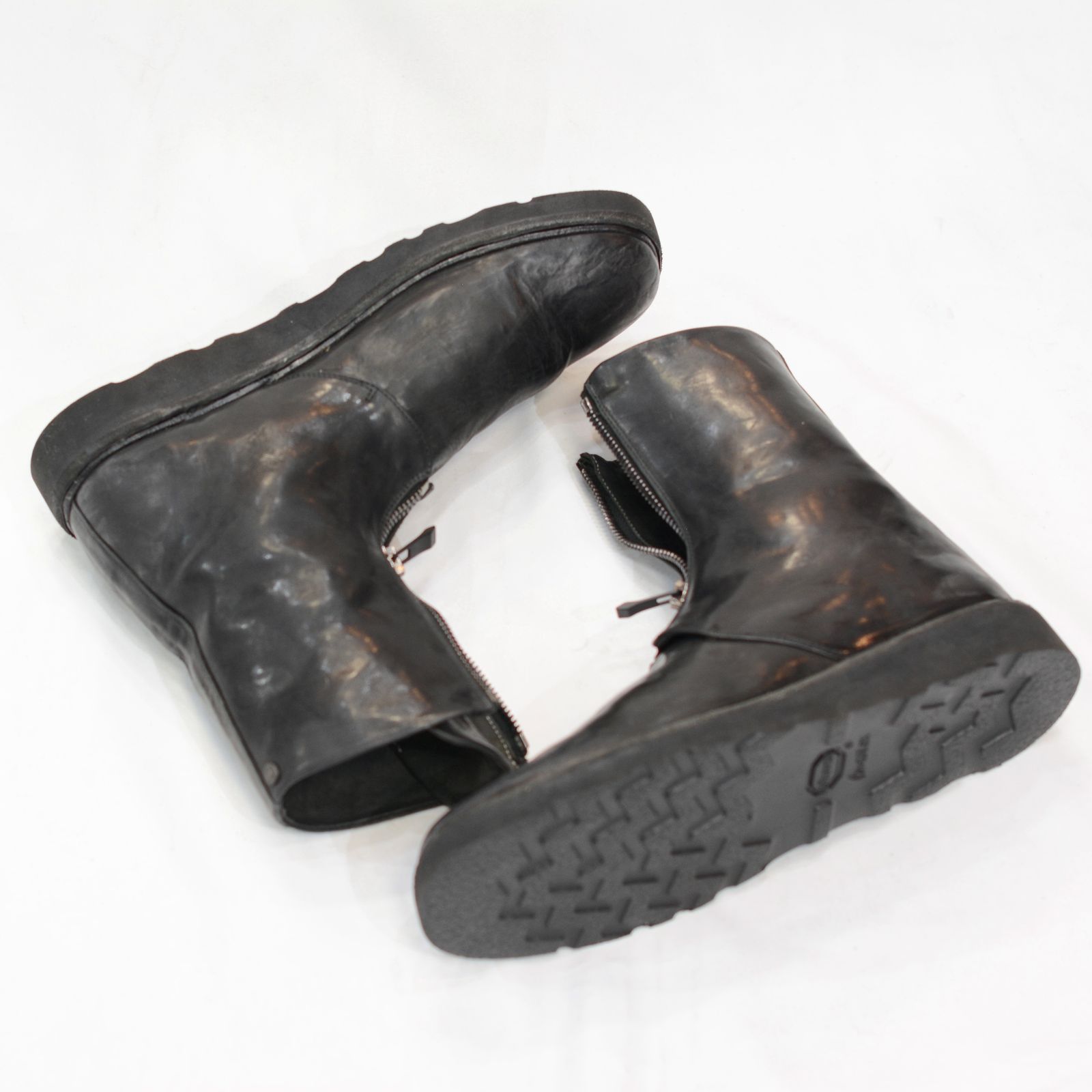 HORSE LEATHER FRONT ZIP COMBAT LINED FZ-1 BLACK CREPE SOLES PIECE DYED