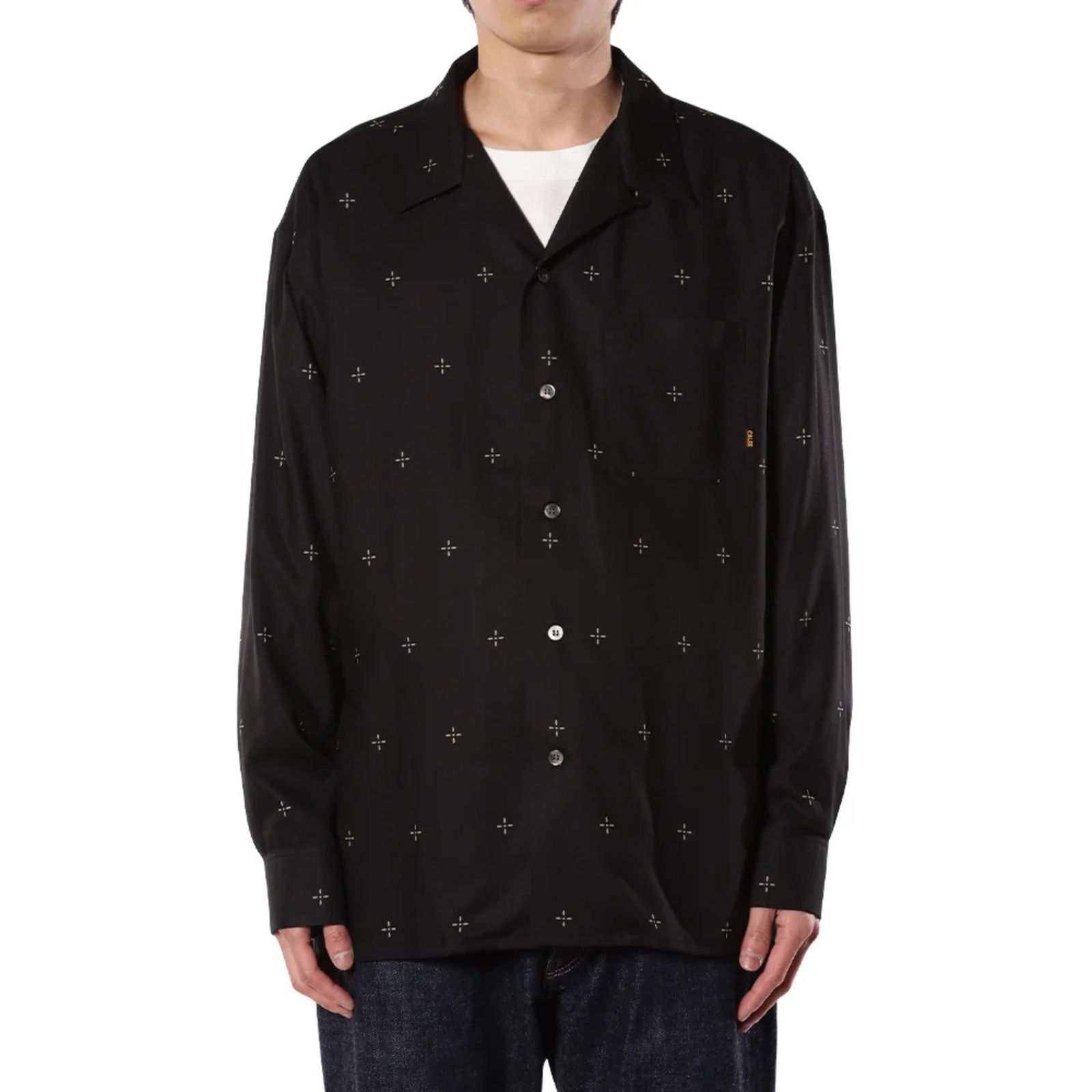 CROSS PATTERN SH (BLACK)｜クロス柄 オープンカラー 長袖シャツ｜CL-26AWCRS003