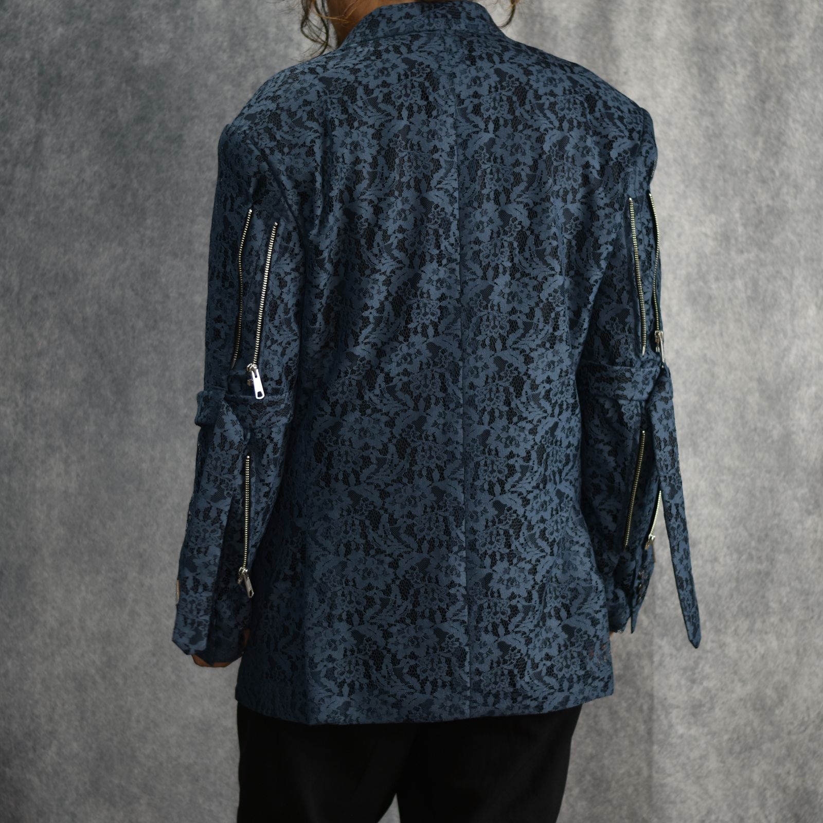 FLOWER LACE BONDAGE DOUBLE BREASTED JKT (BLUE)