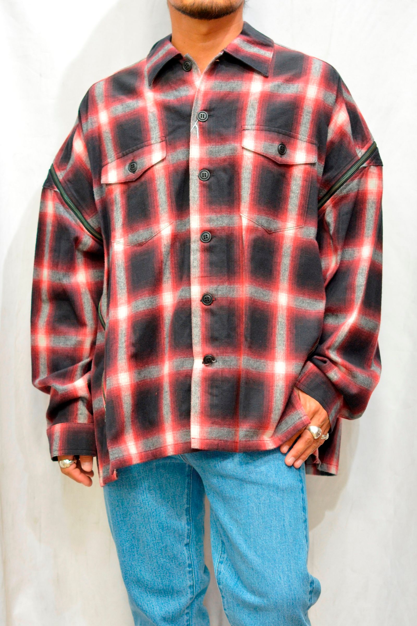 23ss FACETASM ZIPPED CHECK SHIRT ジッパーシャツ-