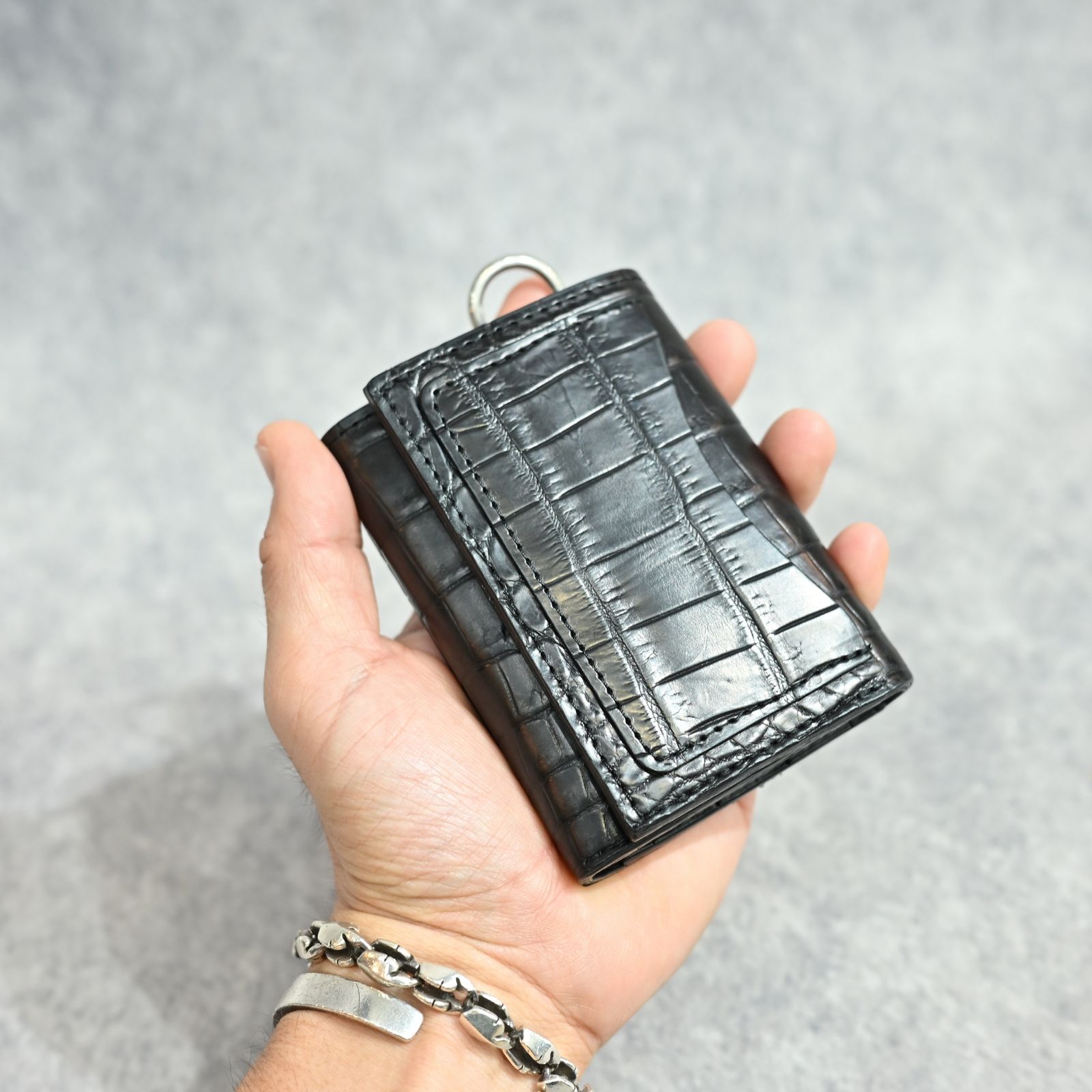 クロコ 札入れ 三つ折り財布 （BLACK）｜383-08